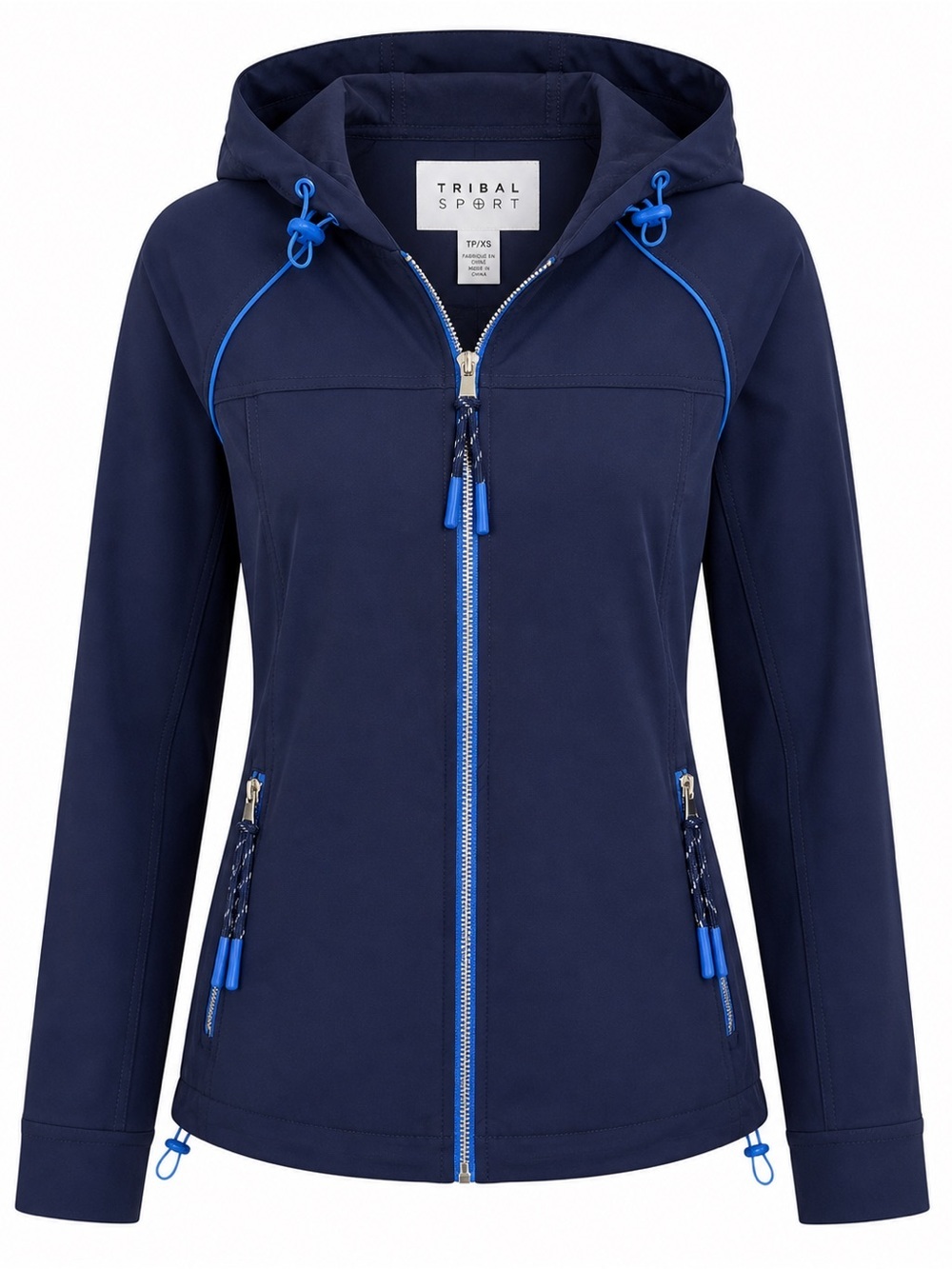 Tribal Sport Navy Hooded Jacket Zip Stretch Extra Small XS NWT